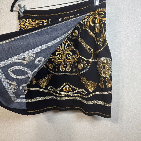 Vintage Cache Faux Wrap Mini Skirt Size 4 Retro Y2k Tassel Rope Print Baroque - Picture 3 of 7